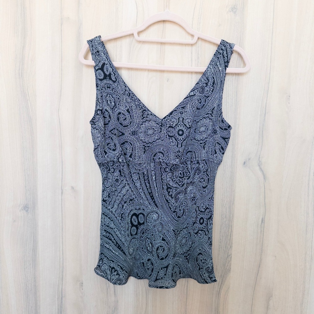 Y2K J. Crew Womens Silk Sleeveless Top S Black Paisley Boho Babydoll Whimsigoth